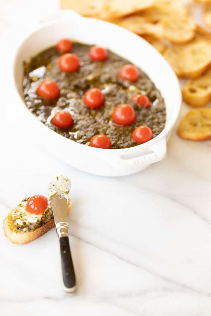 3 Ingredient Pesto Dip Recipe Easy Appetizer Recipe Julie Blanner