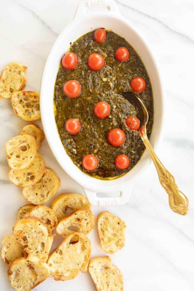 3 Ingredient Pesto Dip Recipe Easy Appetizer Recipe Julie Blanner