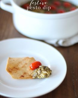Easy 3 ingredient festive Pesto Dip! A great last minute appetizer for the holidays.