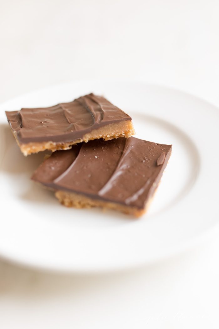 homemade toffee on a white plate