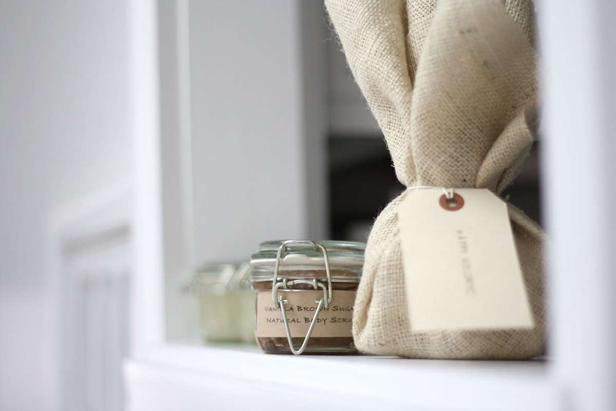 Vanilla Brown Sugar Scrub in a sealed jar.