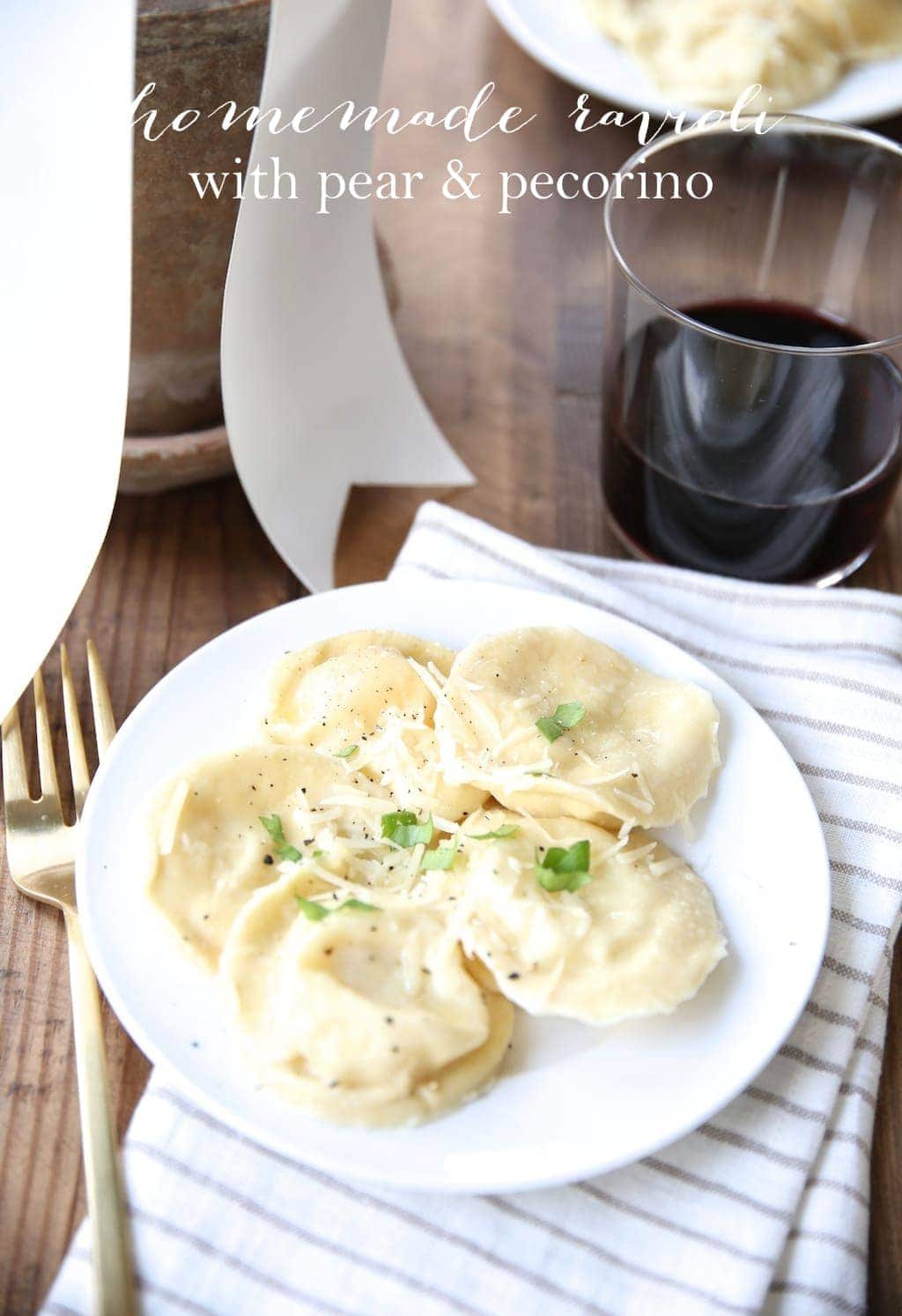 homemade ravioli with pear and pecorino