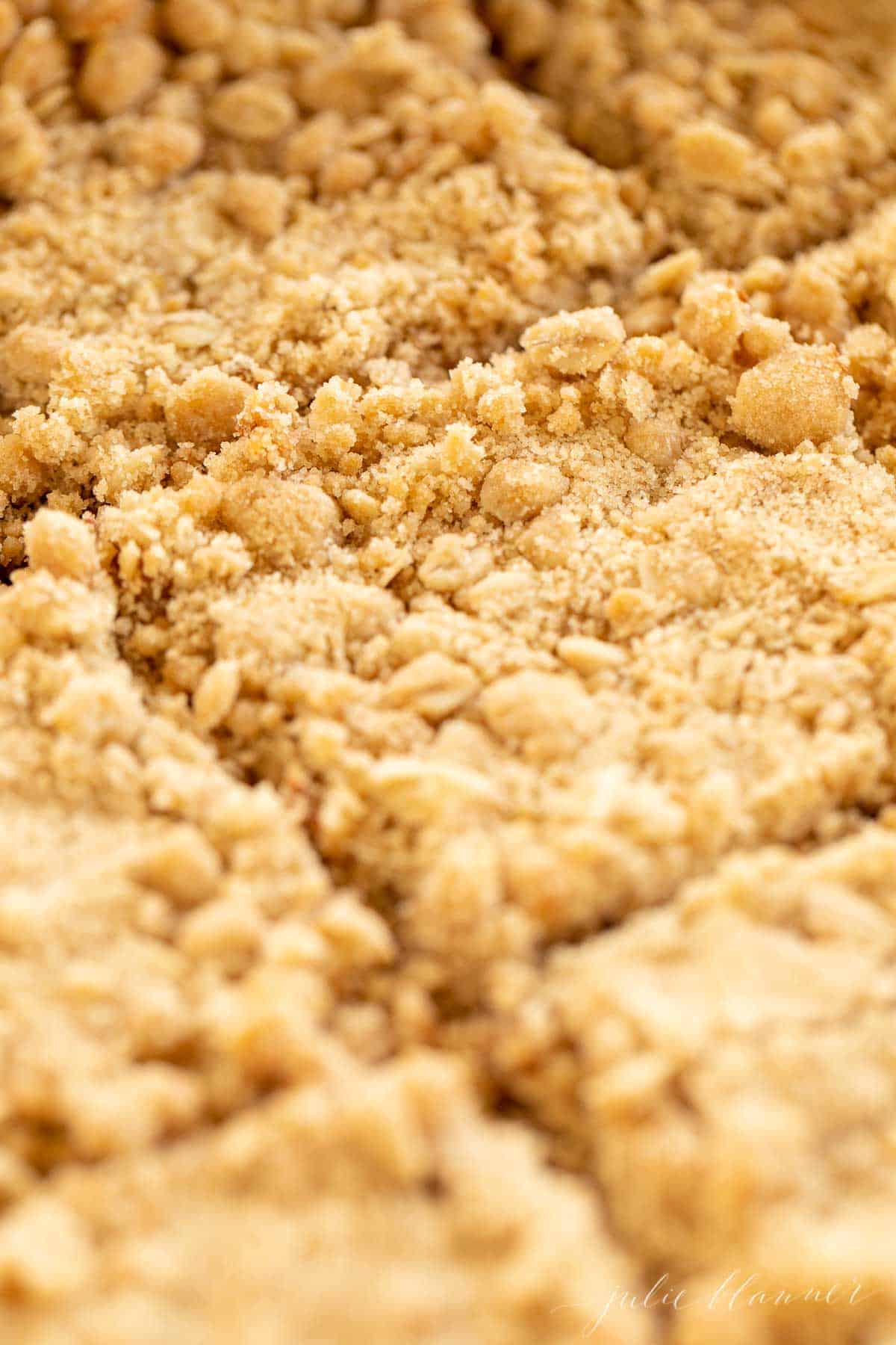 close up of sliced bars with crumble