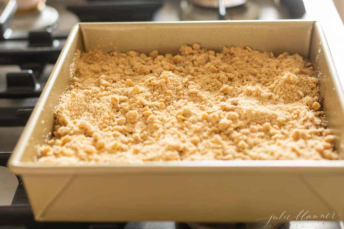 unbaked bars with crumble on top