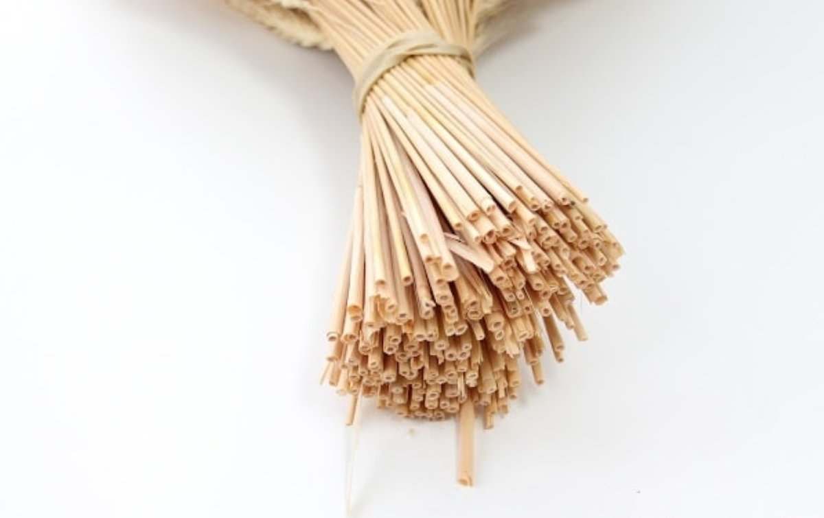 The end of a wheat sheaf, placed on a white table for a tutorial.