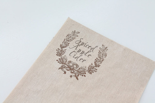 A cloth label on cardstock