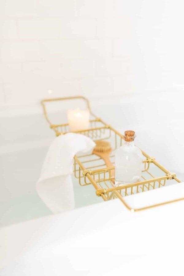 bath tub with brass tray