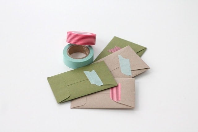 gift cards in miniature envelopes with washi tape