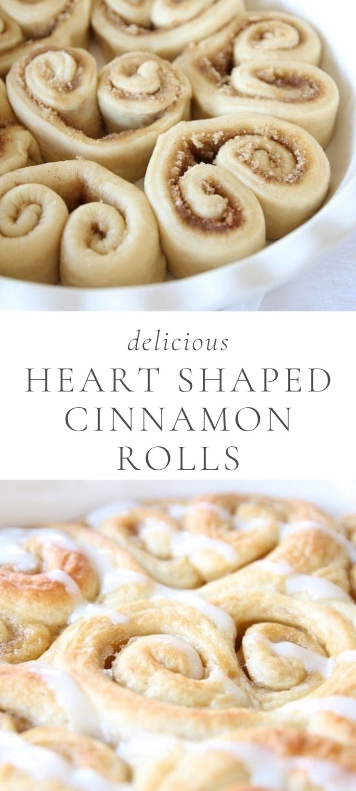 heart shaped cinnamon rolls in a baking pain