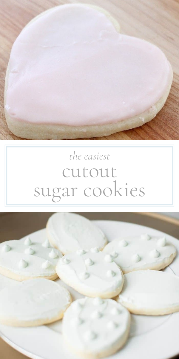 Top photo is a heart shaped sugar cookie with pink icing. Bottom photo are circle cookies with a white icing