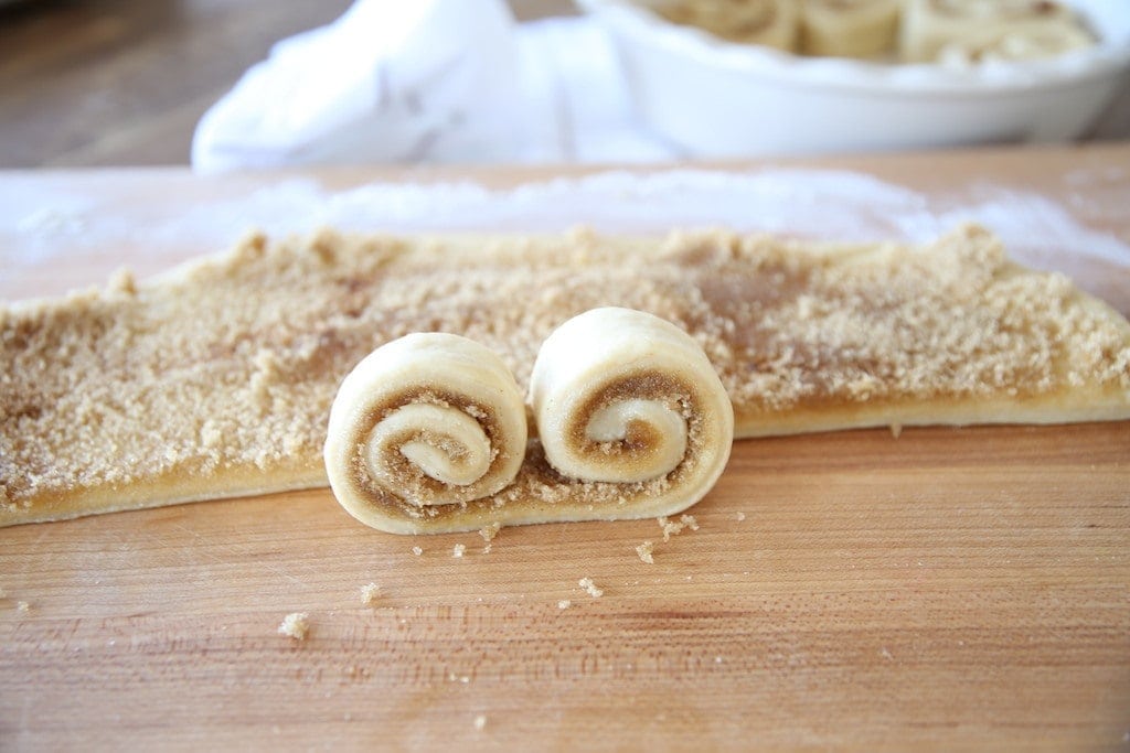 A strip of dough with the ends rolled together to meet in the middle