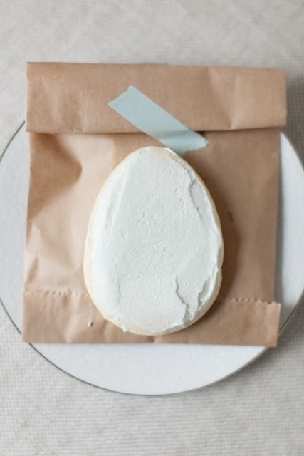 A sugar cookie on a gift bag