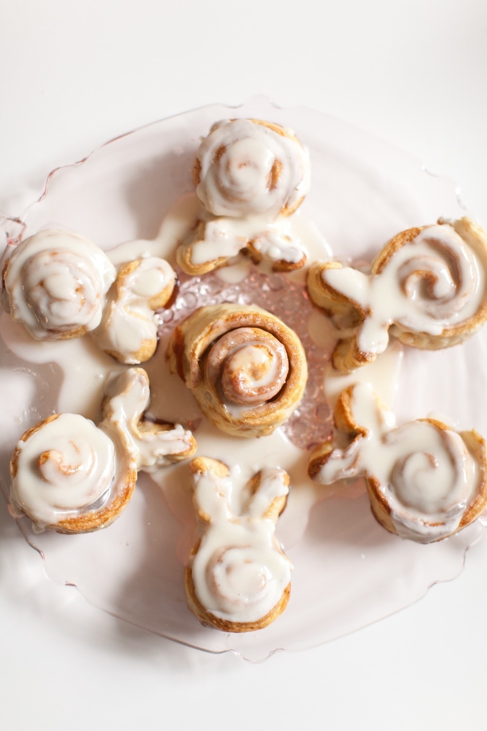 easter brunch bunny cinnamon rolls on a white plate