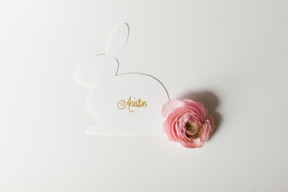Bunny name cards with a flower for the tail.