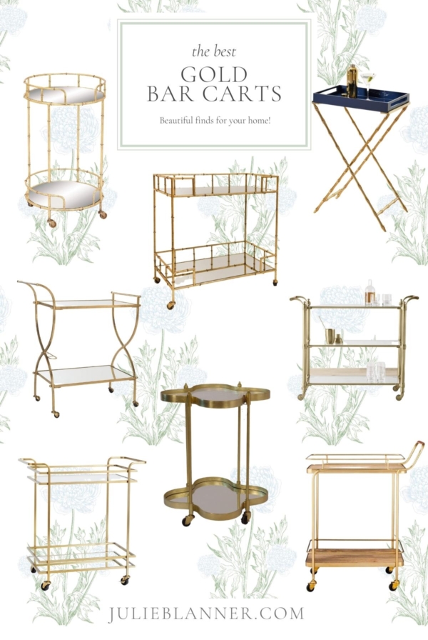 A graphic with a variety of gold bar carts attributed to www.julieblanner.com