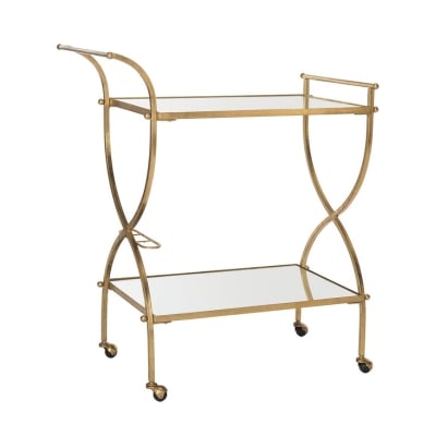 A gold bar cart against a white background.