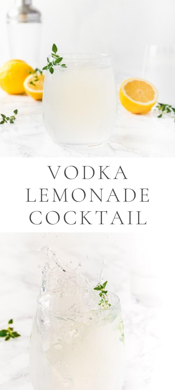 vodka lemonade cocktail in glass with lemons on table
