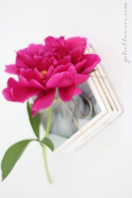 DIY photo coasters with a pink peony on top