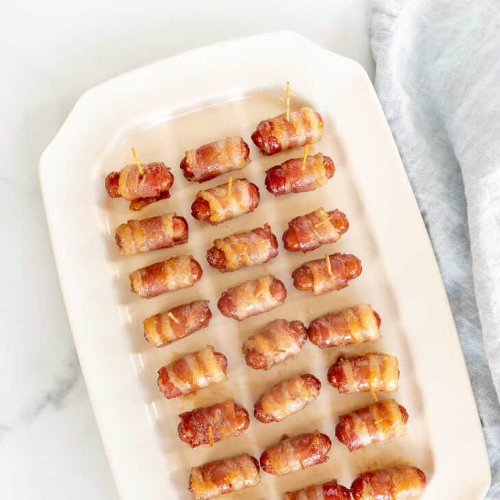 little smokies on platter with blue napkin