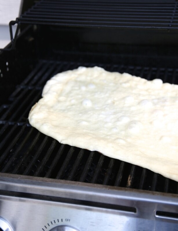 pizza dough on grill
