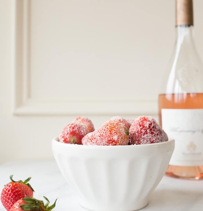 frozen rosé strawberries and sugar