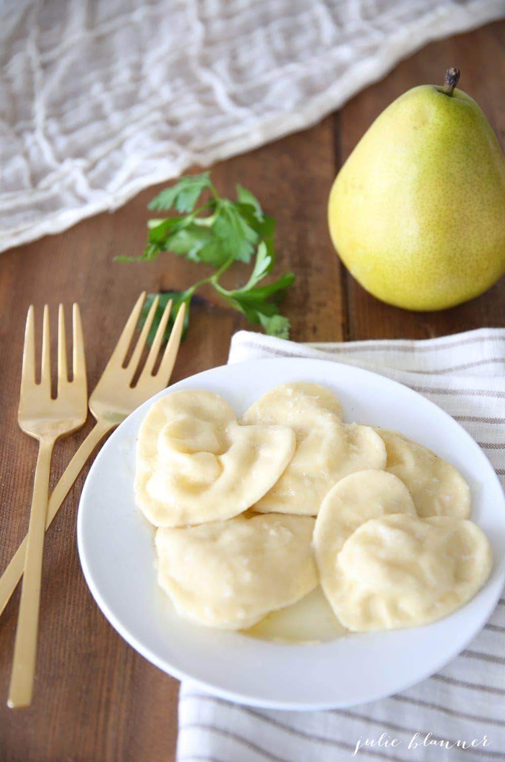 pear ravioli in heart shapes for a valentine's day recipe
