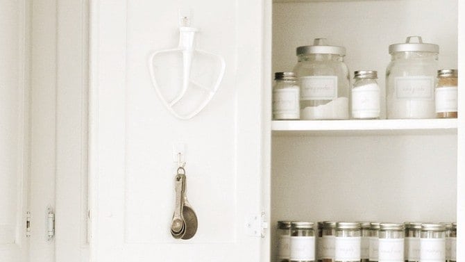 baking supplies in a cabinet