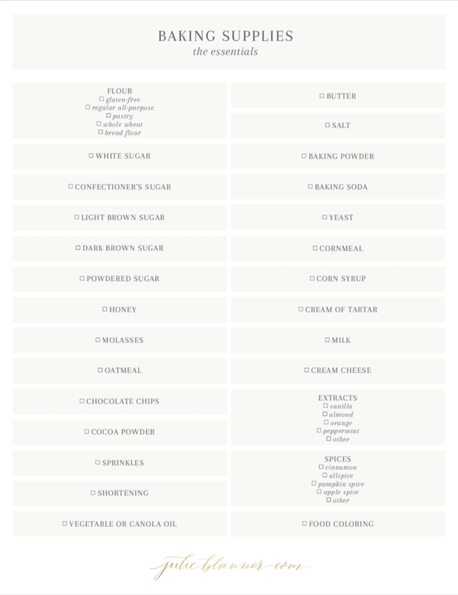 Baking Supplies Organization A Printable List of Baking Essentials