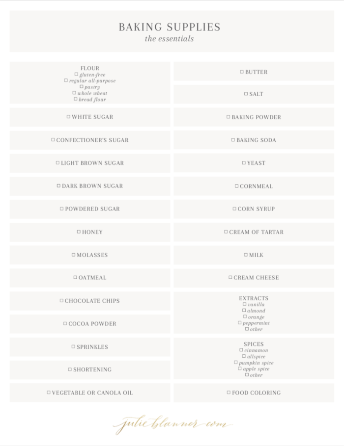 Baking Supplies Organization A Printable List of Baking Essentials