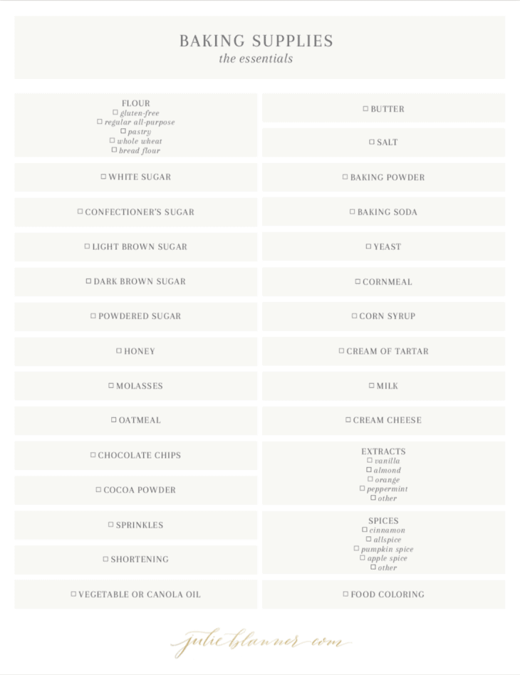 Baking Supplies Organization | A Printable List of Baking Essentials