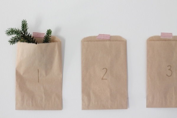 Greenery placed in one of the advent calendar bags