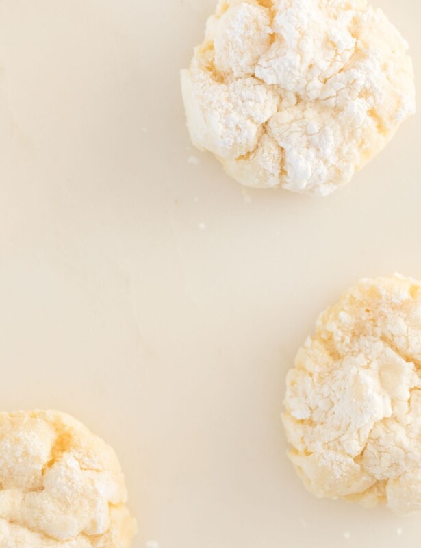 gooey butter cookies on a white surface
