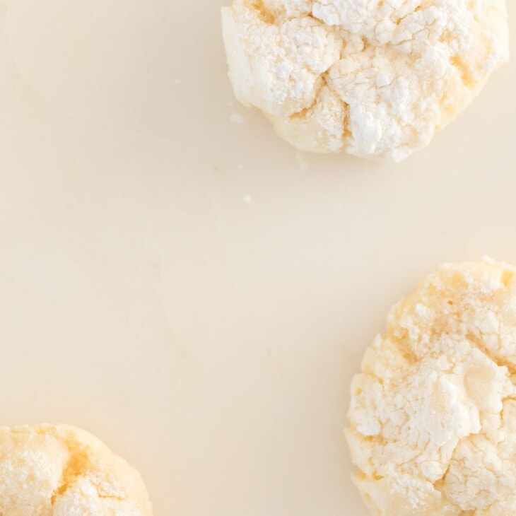 gooey butter cookies on a white surface