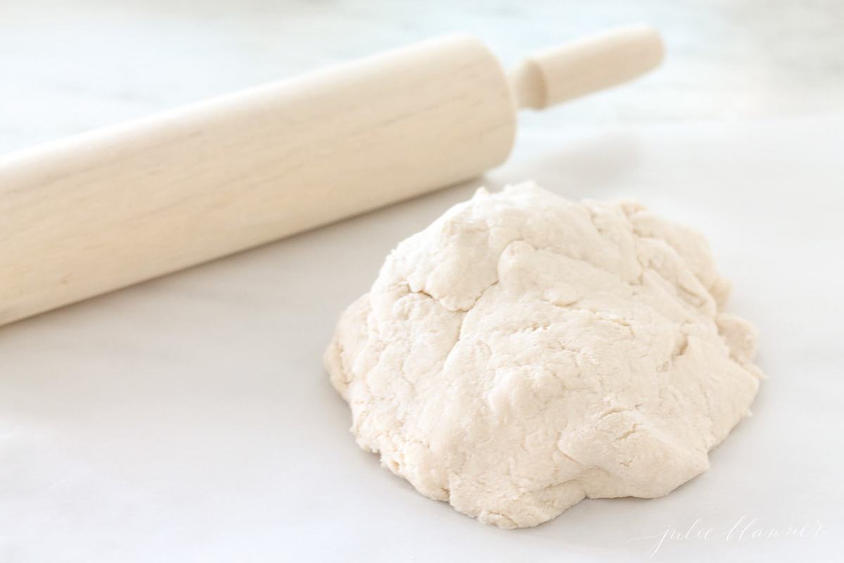 mound of salt dough next to rolling pin