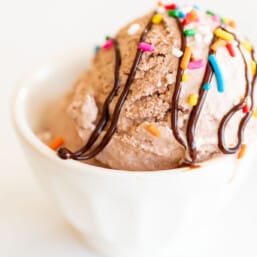 white bowl with chocolate snow ice cream