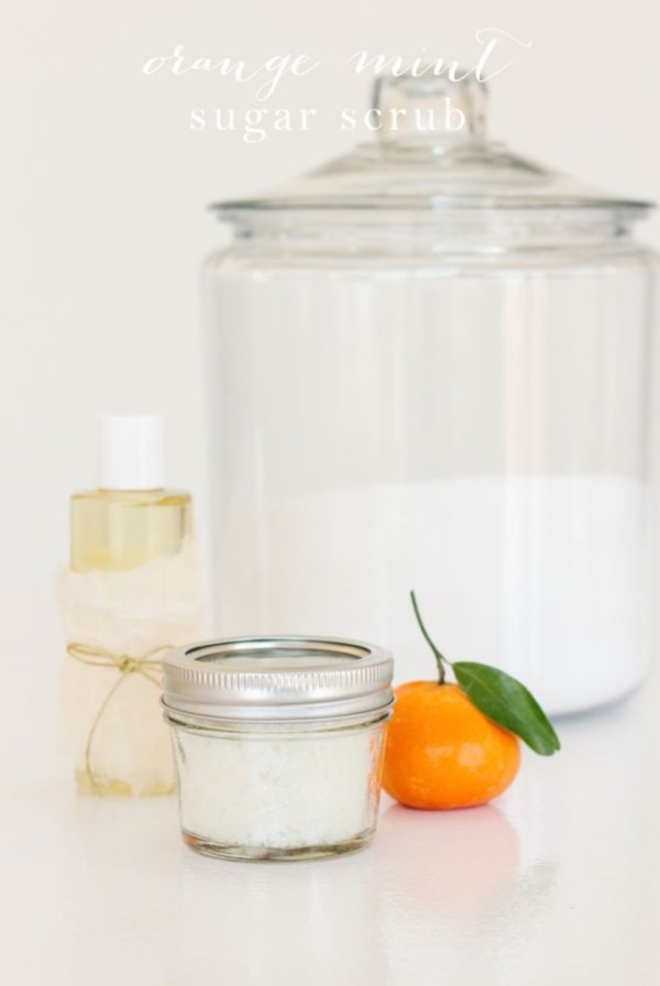 Easy orange mint sugar scrub recipe made in your kitchen with just 3 ingredients