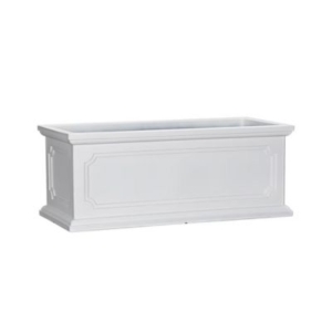 a white rectangular porch planter from Lowe's