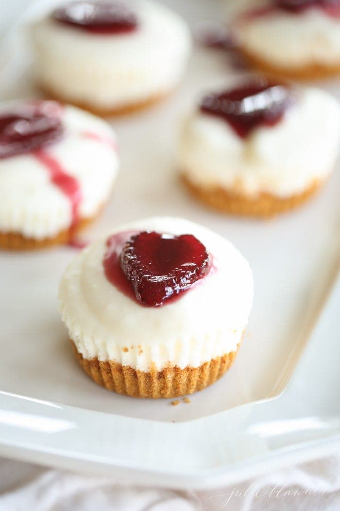 Individual desserts on a white serving plate