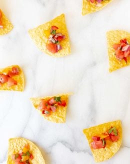 watermelon salsa on tortilla chips
