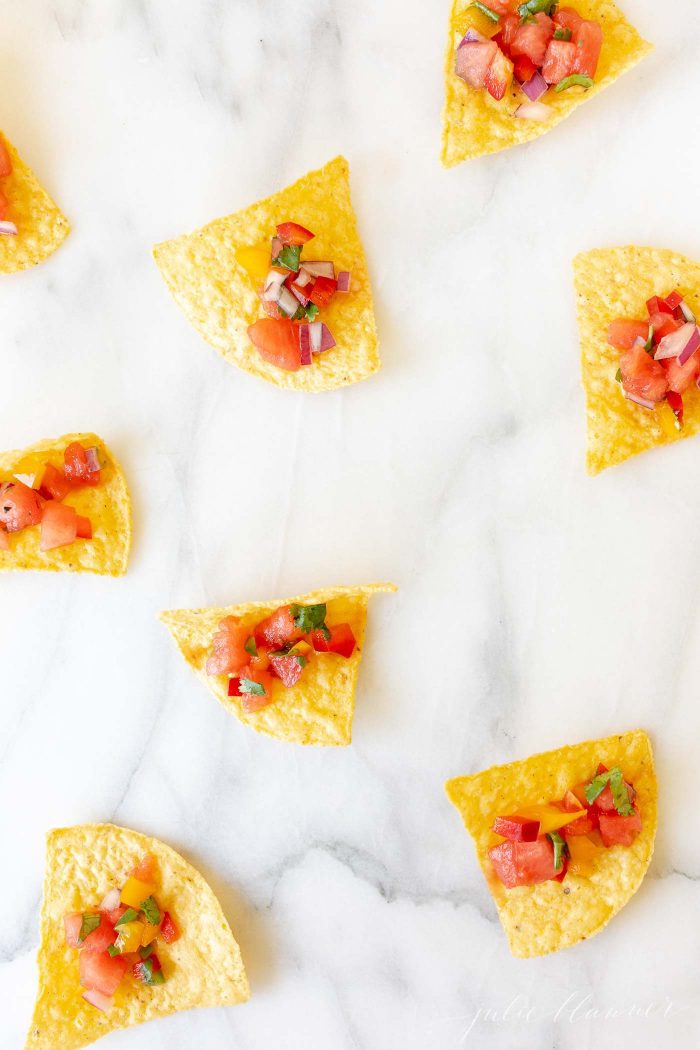 watermelon salsa on tortilla chips