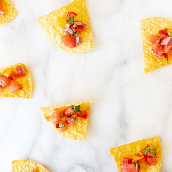 watermelon salsa on tortilla chips