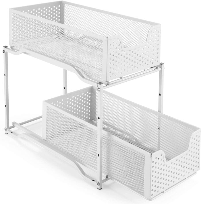 white stackable under sink storage unit