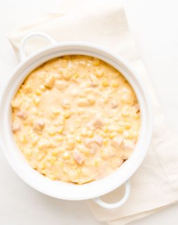 corn casserole in casserole dish