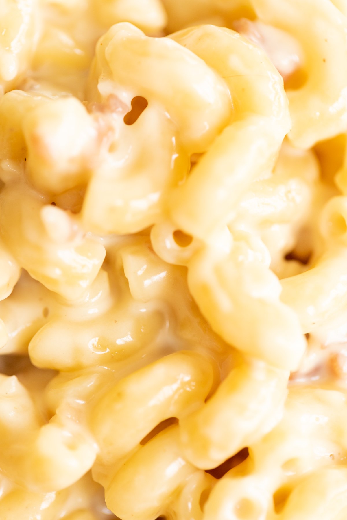 A close up of gouda mac and cheese.