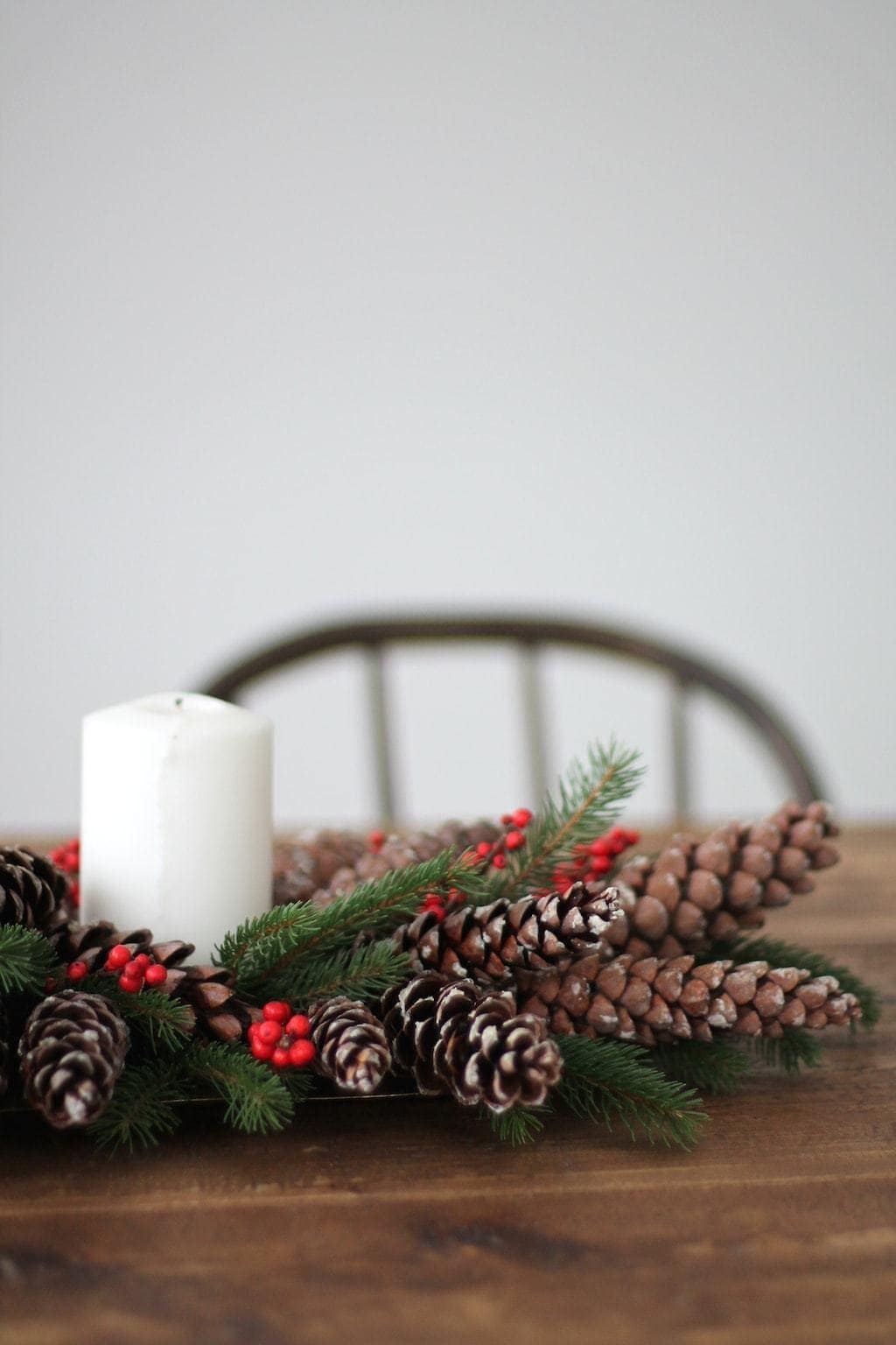 5 Minute DIY Christmas Berry and Pinecone Centerpiece | Julie Blanner