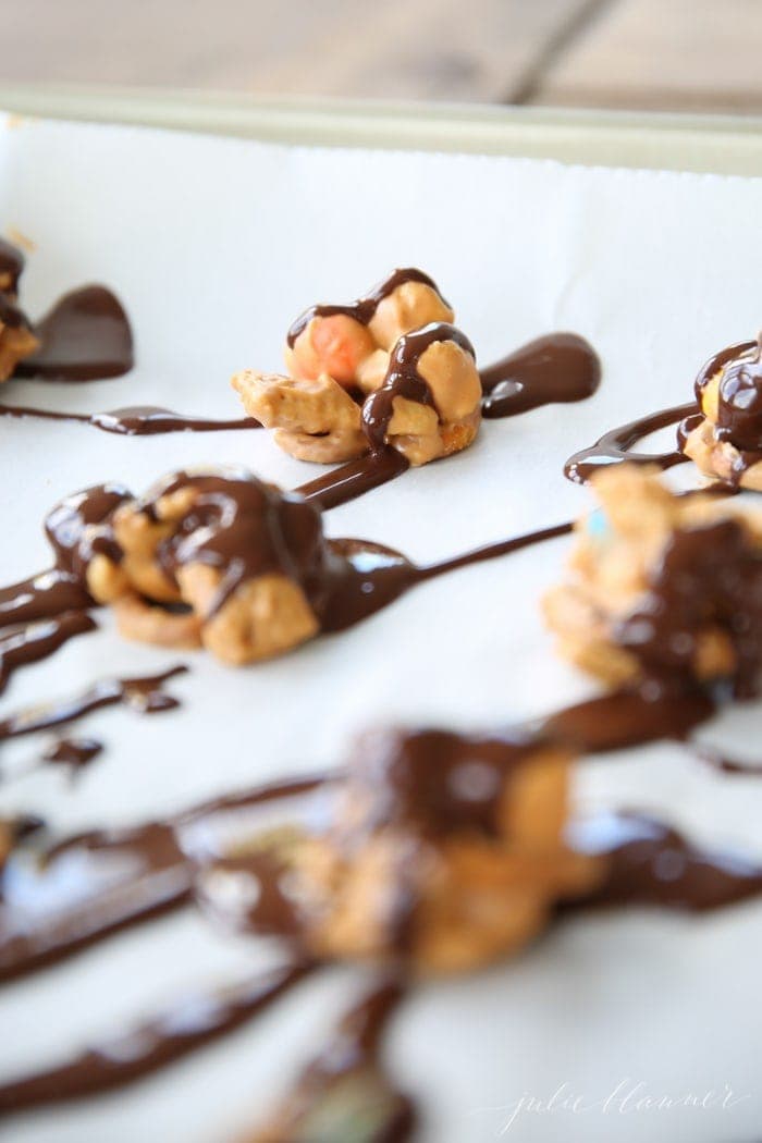 Cookies drizzled in chocolate