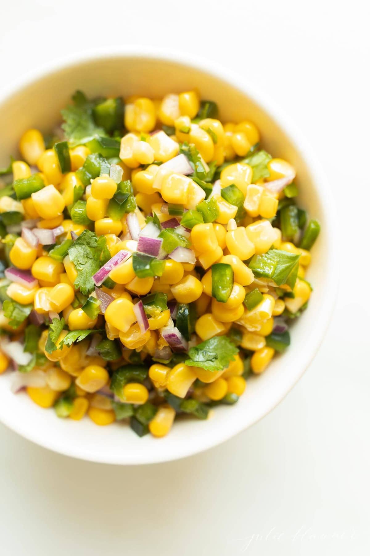 Chipotle Corn Salsa in a white bowl