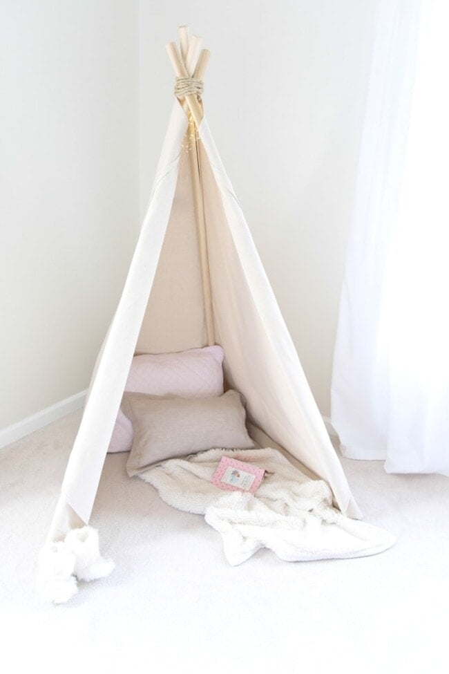 How to Make a Teepee Tent an Easy No Sew Project in less than an hour!