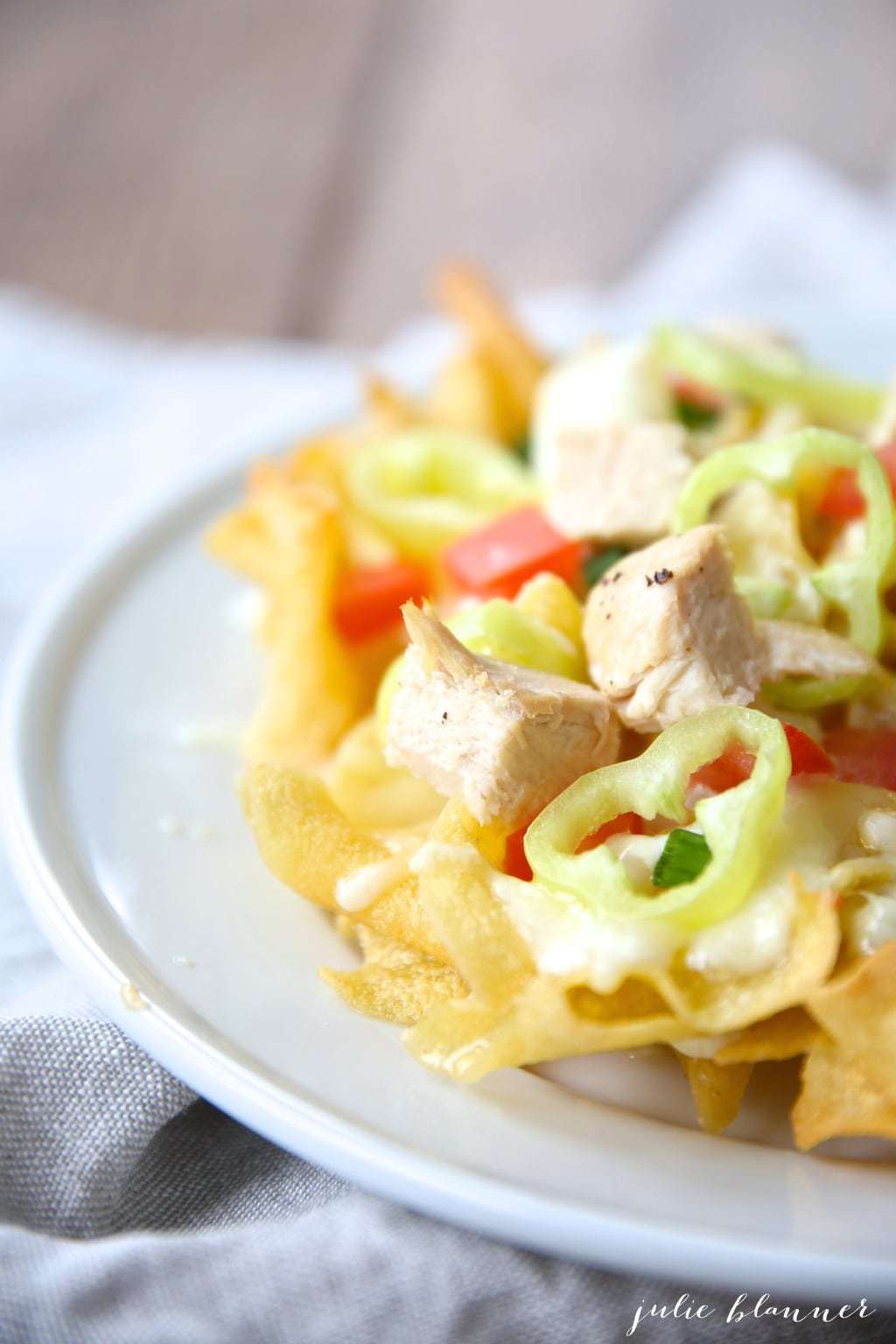 Italian nachos on a plate and ready to eat