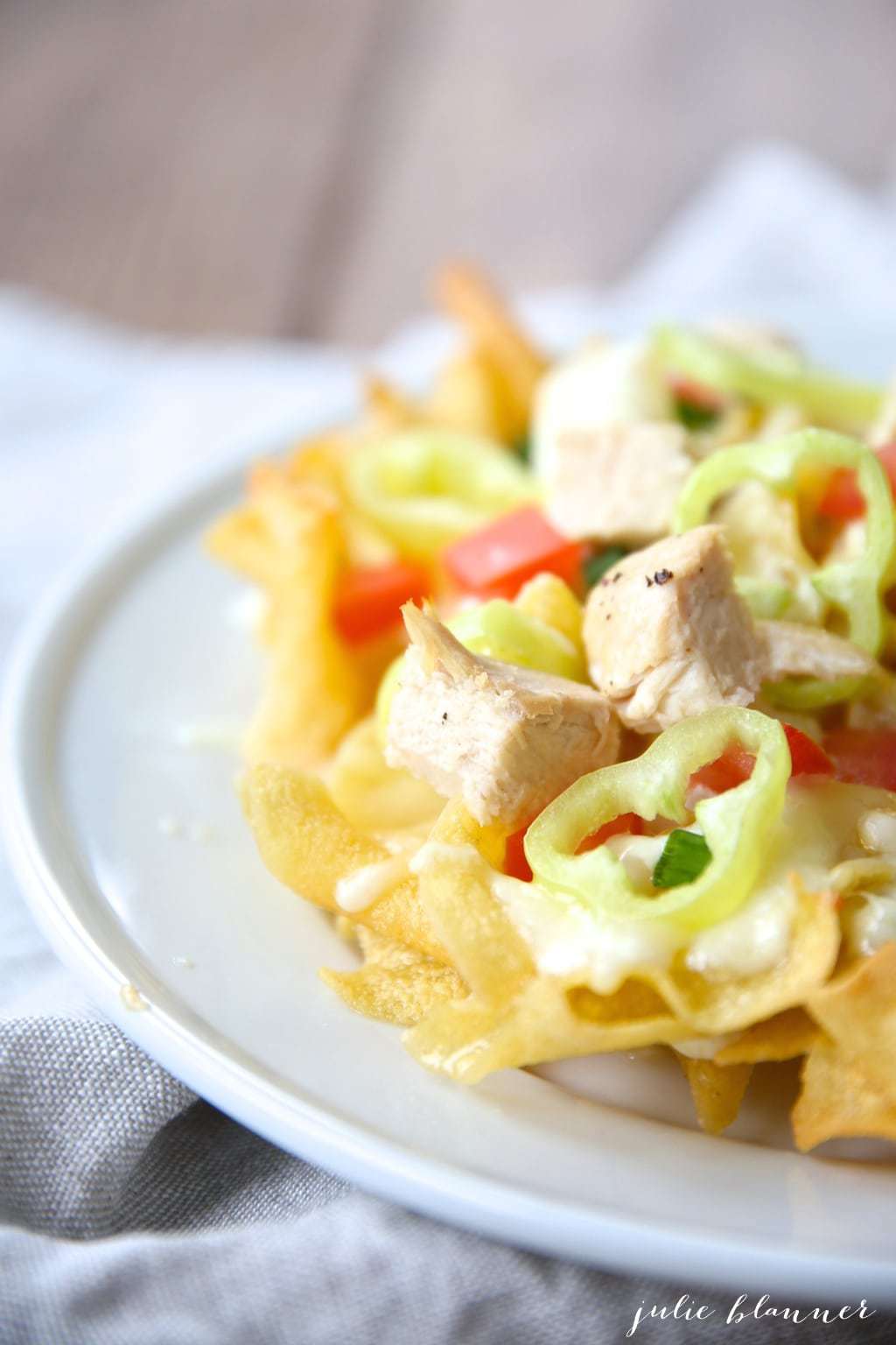 Pasta chips served as a base for nachos